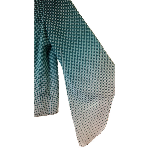 Alfani Printed Kimono-Sleeve Bubble-Hem Blouse (Squares & Circles Teal) Top Sz S - Picture 6 of 8